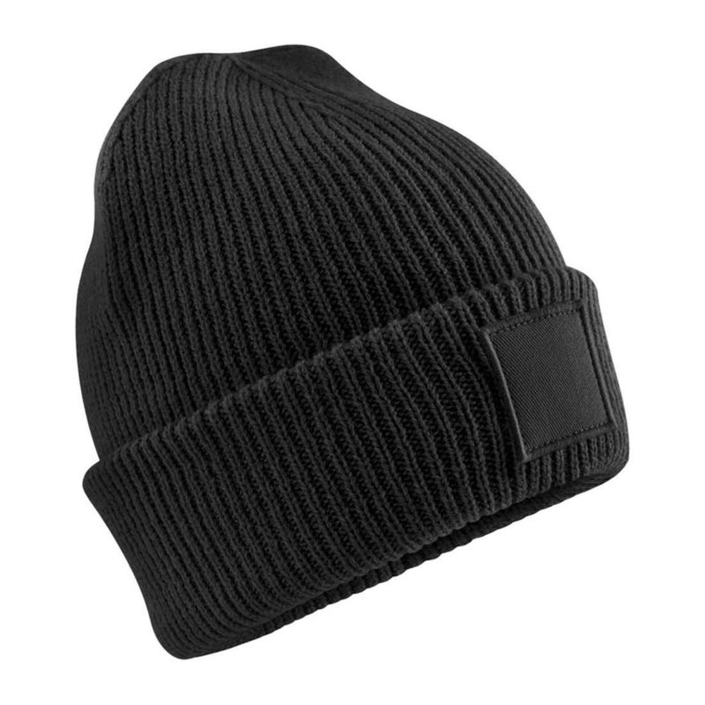 Beechfield Childrens/Kids Cuffed Tonal Patch Beanie / Black
